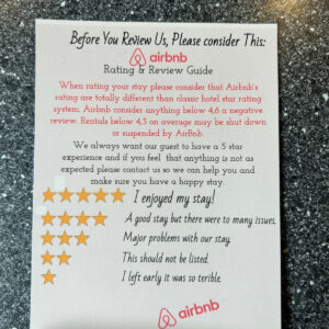 AirBnb review guide, fridge magnet
