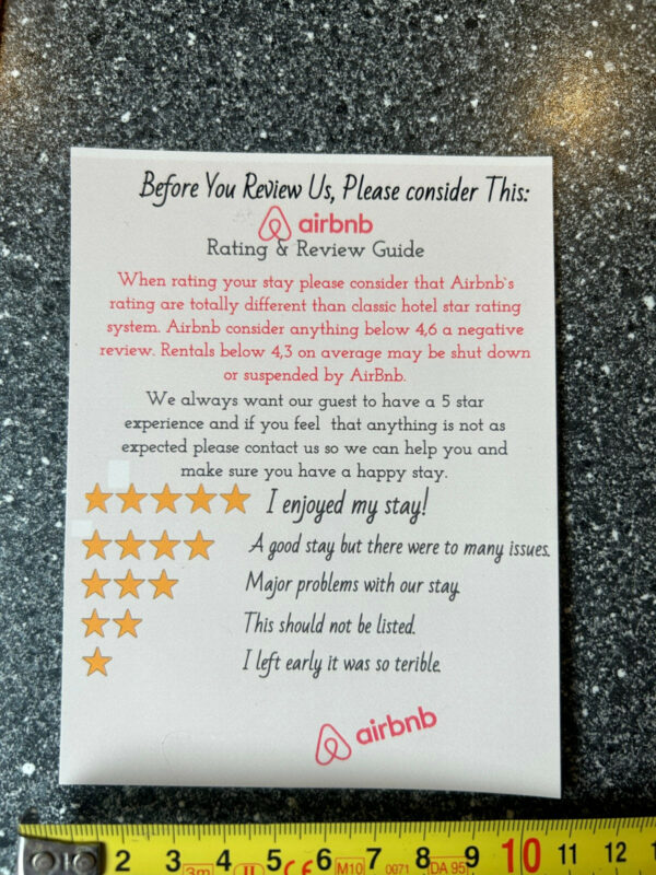 AirBnb review guide, fridge magnet
